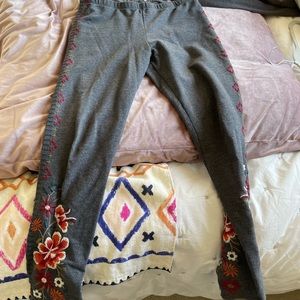 Johnny was gray embroidered leggings